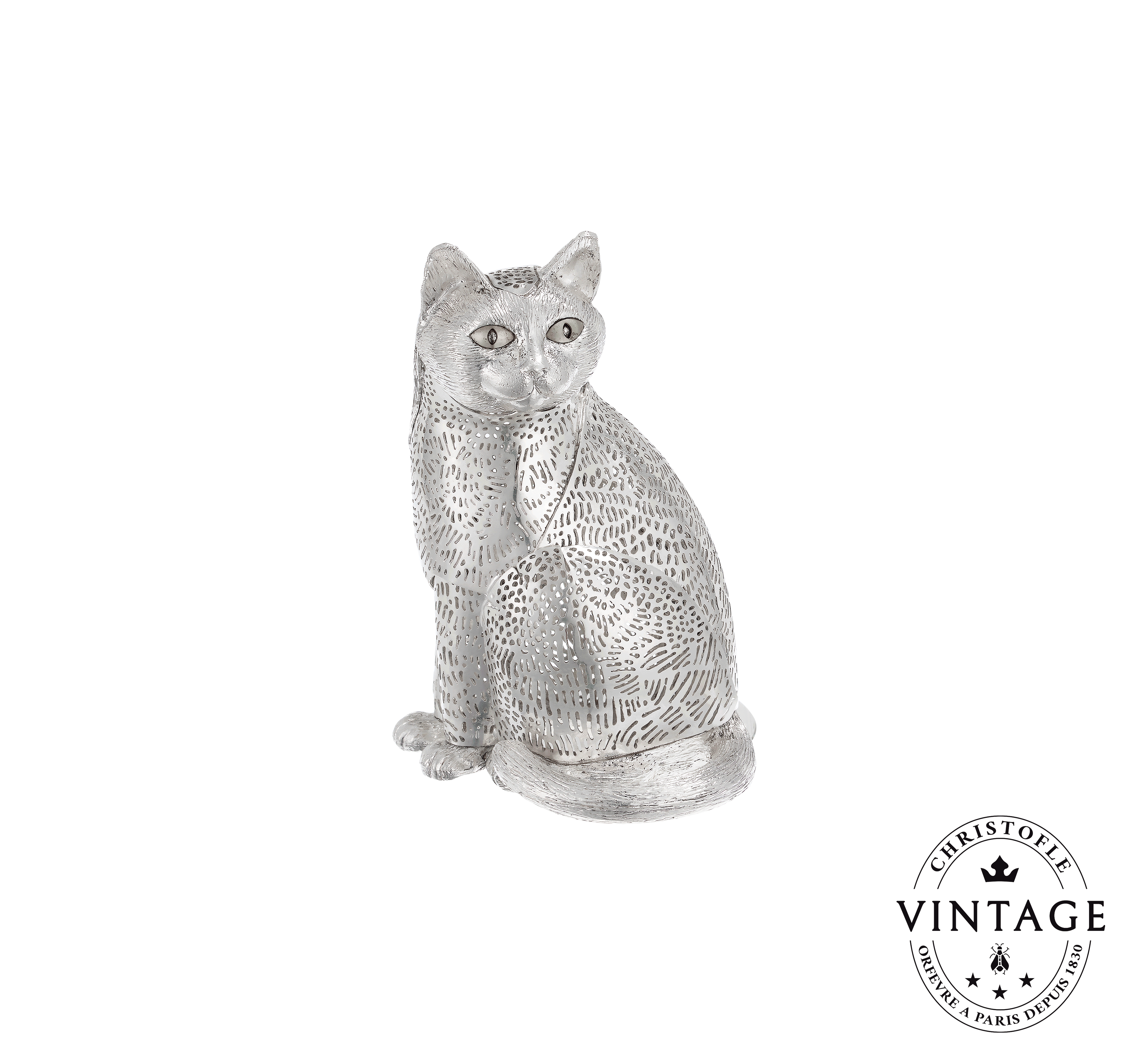 【希少】クリストフル 子猫 オブジェ シルバー 置物 Christofle Vintage Silvered Sitting Cat